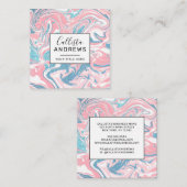 Moderne witte roze blauwe glitter marmer vierkante visitekaartje (Voorkant / Achterkant)