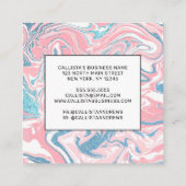 Moderne witte roze blauwe glitter marmer vierkante visitekaartje (Achterkant)