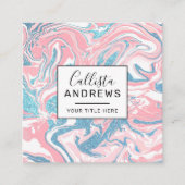 Moderne witte roze blauwe glitter marmer vierkante visitekaartje (Voorkant)