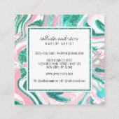 Moderne witte roze Blauwgroen groene glitter Marbl Vierkante Visitekaartje (Achterkant)