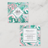 Moderne witte roze Blauwgroen groene glitter Marbl Vierkante Visitekaartje (Voorkant / Achterkant)