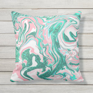 Moderne witte roze Blauwgroen groene glitter marme Buitenkussen