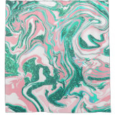 Moderne witte roze Blauwgroen groene glitter marme Douchegordijn (Voorkant)