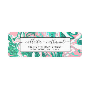 Moderne witte roze Blauwgroen groene glitter marme Etiket