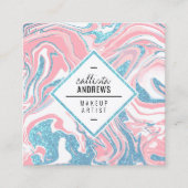 Moderne Witte Roze Hemel Blauw Glitter Marmeren Ma Vierkante Visitekaartje (Voorkant)