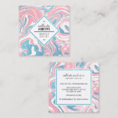 Moderne Witte Roze Hemel Blauw Glitter Marmeren Ma Vierkante Visitekaartje (Voorkant / Achterkant)
