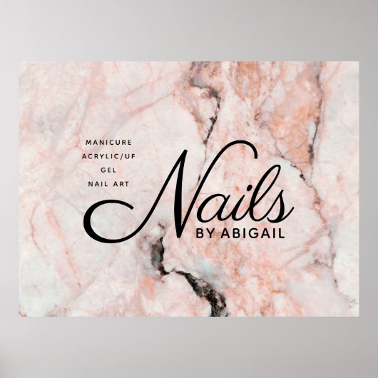 Moderne witte roze marmer gouden nagels op naam poster (Voorkant)