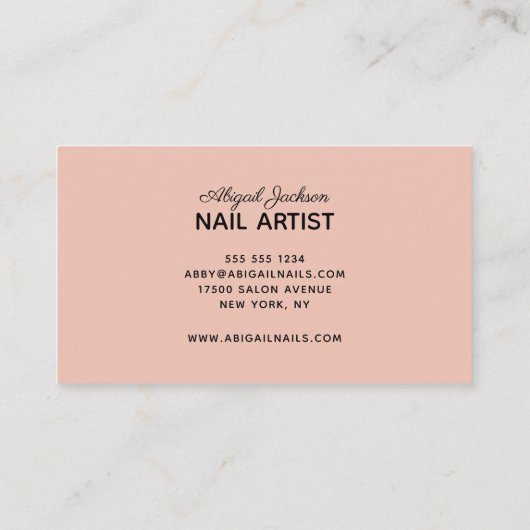 Moderne witte roze marmer gouden nagels op naam visitekaartje (Achterkant)