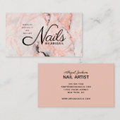 Moderne witte roze marmer gouden nagels op naam visitekaartje (Voorkant / Achterkant)