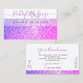 Moderne witte roze Paarse spaarkont Glitter Monogr Visitekaartje