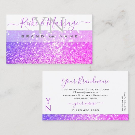 Moderne witte roze Paarse spaarkont Glitter Monogr Visitekaartje (Voorkant / Achterkant)