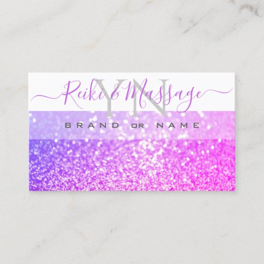 Moderne witte roze Paarse spaarkont Glitter Monogr Visitekaartje (Voorkant)