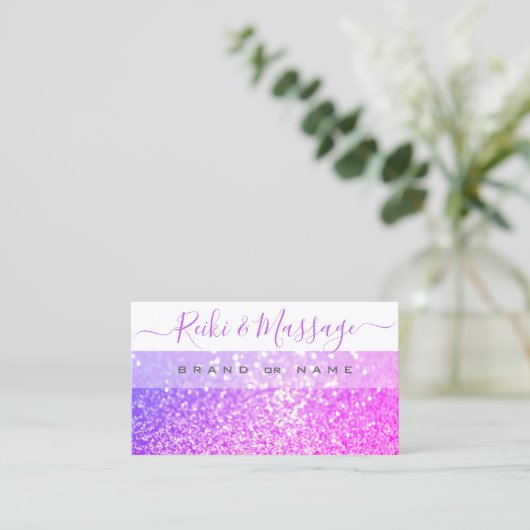 Moderne witte roze Paarse sparkle Glitter Shimmery Visitekaartje (Staand voorkant)