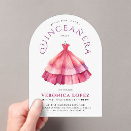 Moderne Witte Roze Quince Princess Dress Waterverf Acryl Uitnodigingen