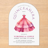 Moderne Witte Roze Quince Princess Dress Waterverf Acryl Uitnodigingen (Voorkant)