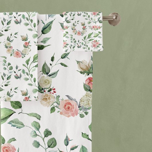 Moderne Witte & Roze Roze Laurels Bad Handdoek