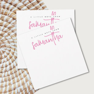 Moderne witte roze script naam notitiekaart notitiekaartje