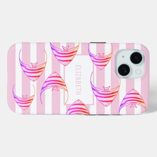 Moderne, witte roze striped Angel vis Personalized Case-Mate iPhone Case (Achterkant (horizontaal))