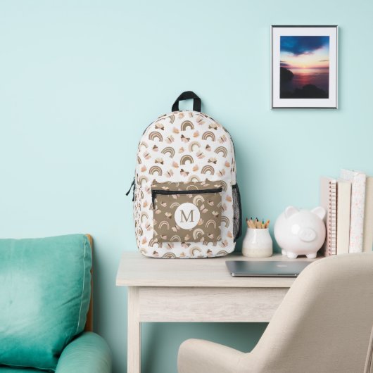 Moderne witte &roze vlinders regenboog monogram bedrukte rugzak (Insitu)