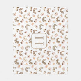 Moderne witte &roze vlinders regenboog monogram fleece deken
