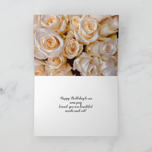 Moderne witte rozen Floral Happy Birthday-kaart Kaart (Binnen)
