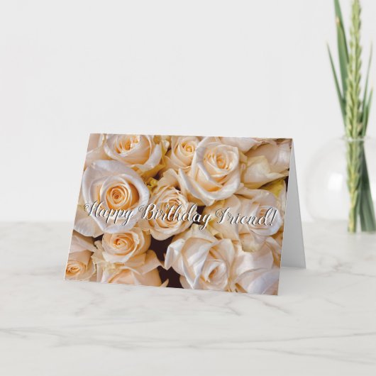 Moderne witte rozen Floral Happy Birthday-kaart Kaart (Voorkant)