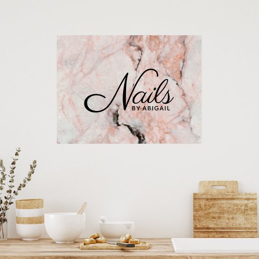 Moderne witte rozen goudmarmer met "naam" poster (Keuken)