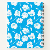 Moderne witte rozen op blauwpatroon, speciaal gepe notitieboek (Achterkant)