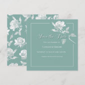 Moderne Witte Rozen Salie Groene Bloemige Bruiloft Save The Date (Voorkant / Achterkant)