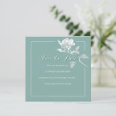 Moderne Witte Rozen Salie Groene Bloemige Bruiloft Save The Date (Staand voorkant)