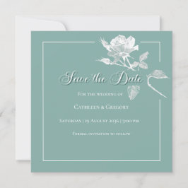 Moderne Witte Rozen Salie Groene Bloemige Bruiloft Save The Date