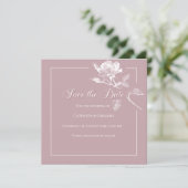 Moderne Witte Rozen Stof Roze Bloemige Trouw Save The Date (Staand voorkant)