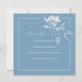 Moderne Witte Rozen Stofblauwe Bloemige Bruiloft Save The Date