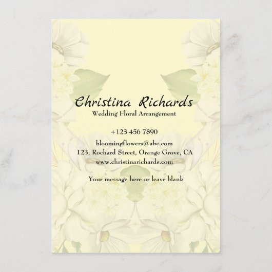 Moderne witte rozengeel informatiekaartje (Achterkant)