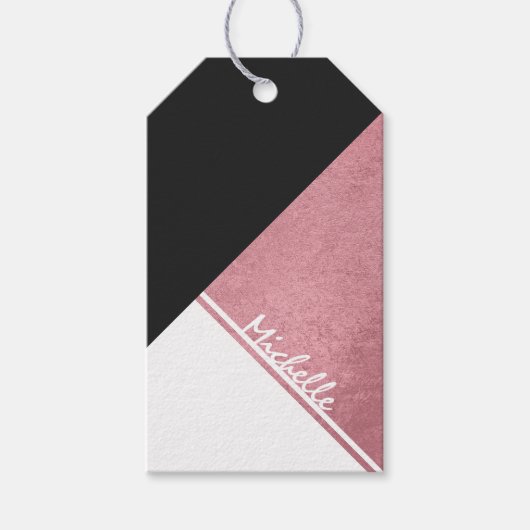 Moderne witte rozenzwarte driehoek cadeaulabel (Voorkant)