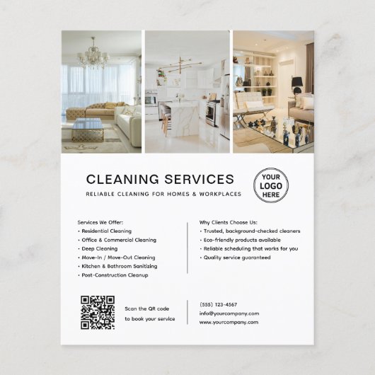 Moderne witte schoonmaakdiensten QR-bedrijf Flyer (Voorkant)