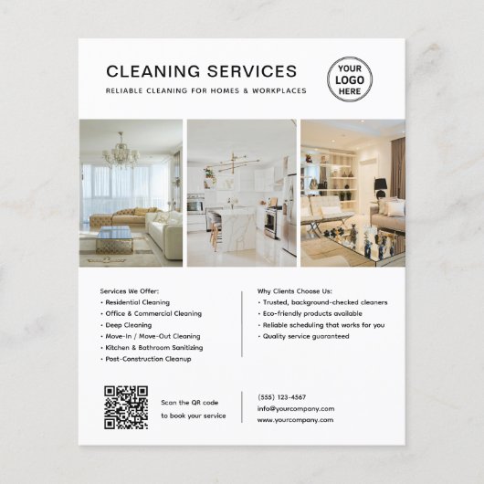 Moderne witte schoonmaakdiensten QR-bedrijf Flyer (Voorkant)