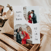 Moderne witte script 2 foto trouw save the date