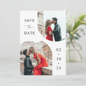 Moderne witte script 2 foto trouw save the date (Staand voorkant)