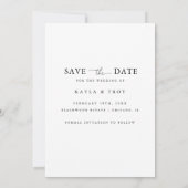 Moderne witte script 2 foto trouw save the date (Achterkant)