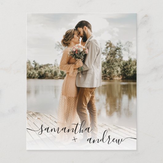 Moderne witte script 5 foto's budget bruiloft (Voorkant)