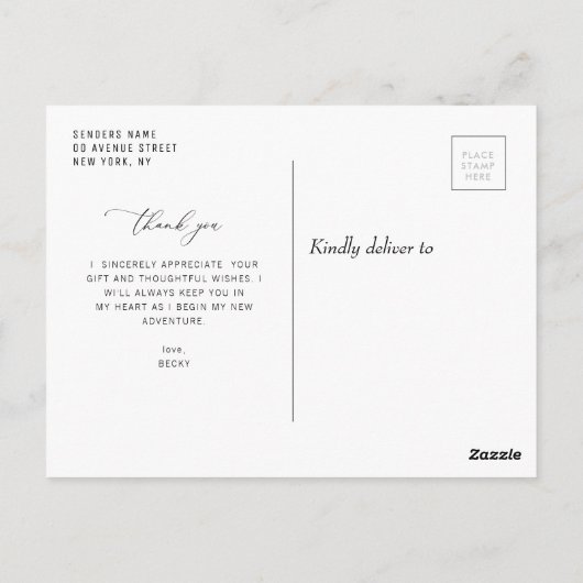 moderne witte script bedank je afstuderen briefkaart (Achterkant)