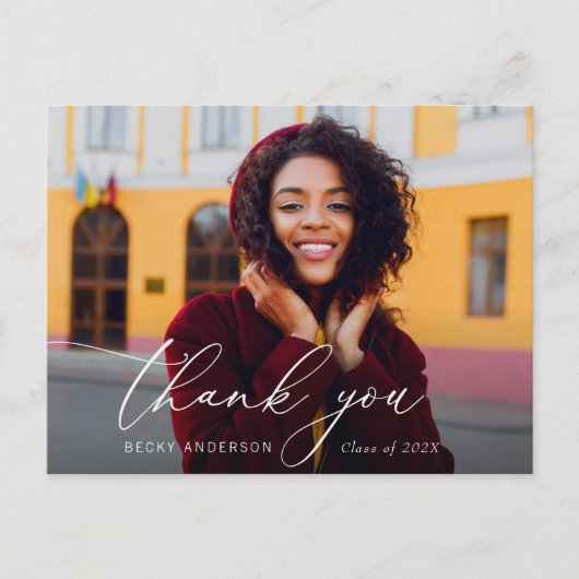 moderne witte script bedankkaart afstuderen briefkaart (Voorkant)