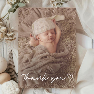 Moderne witte script bedankt foto baby shower