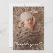 Moderne witte script bedankt foto baby shower (Voorkant)