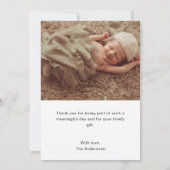 Moderne witte script bedankt foto baby shower (Achterkant)