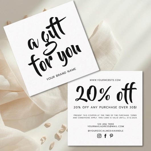 Moderne witte script couponkortingkaart kortingskaartje