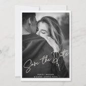 Moderne witte script foto bruiloft opslaan van de  kaart (Voorkant)