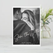 Moderne witte script foto bruiloft opslaan van de  kaart (Staand voorkant)