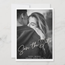 Moderne witte script foto bruiloft opslaan van de 